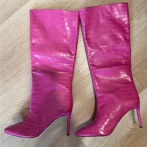 Pink Croc-Embossed Women's Boots